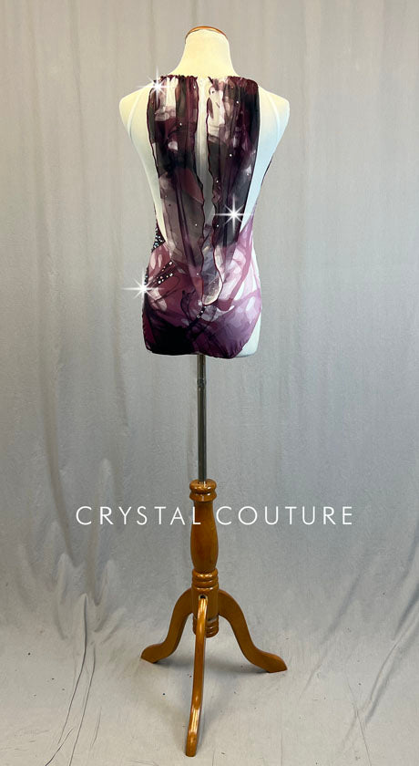 Maroon and White Watercolor Leotard - Rhinestones
