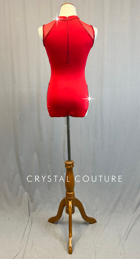 Red Mock Neck Leotard - Rhinestones