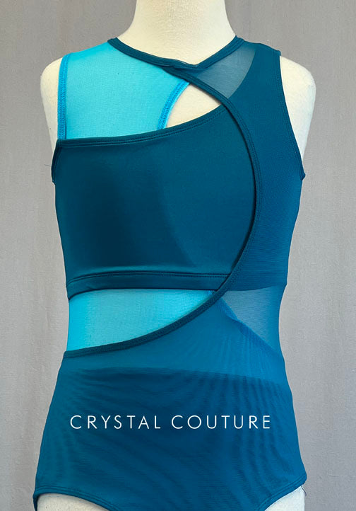 Teal and Aqua Asymmetrical Cut Leotard