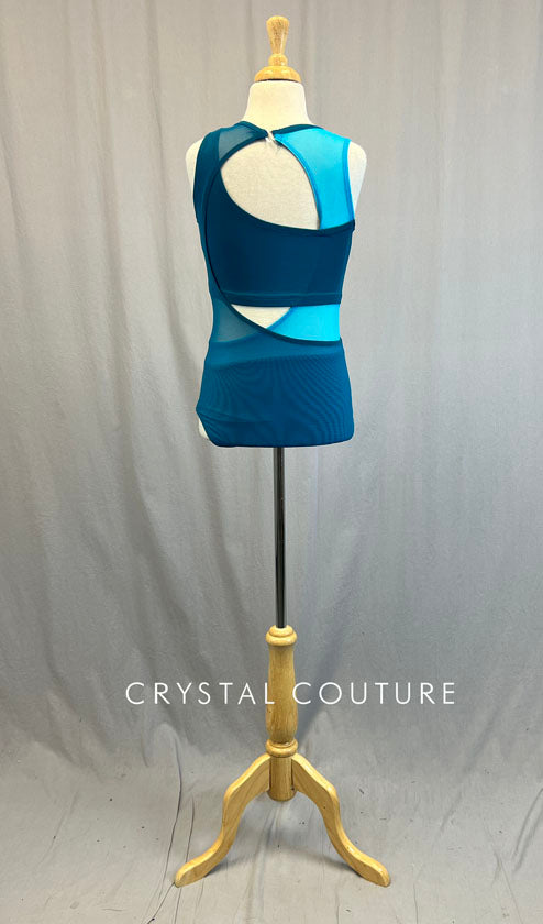 Teal and Aqua Asymmetrical Cut Leotard
