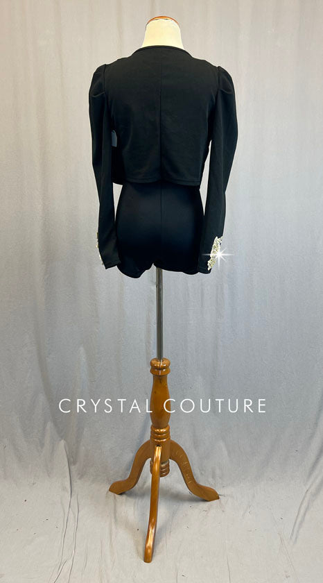 Black Appliqued Bolero Jacket with Red Twist Front Top - Rhinestones