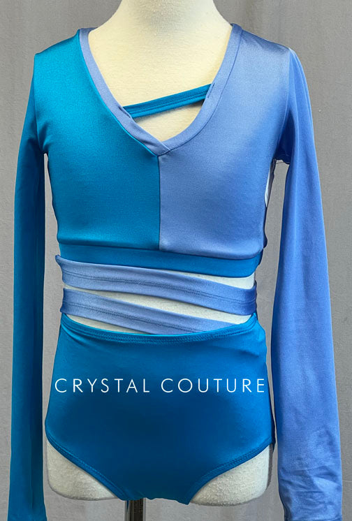 Shades of Blue Asymmetrical Long Sleeved Connected Two Piece