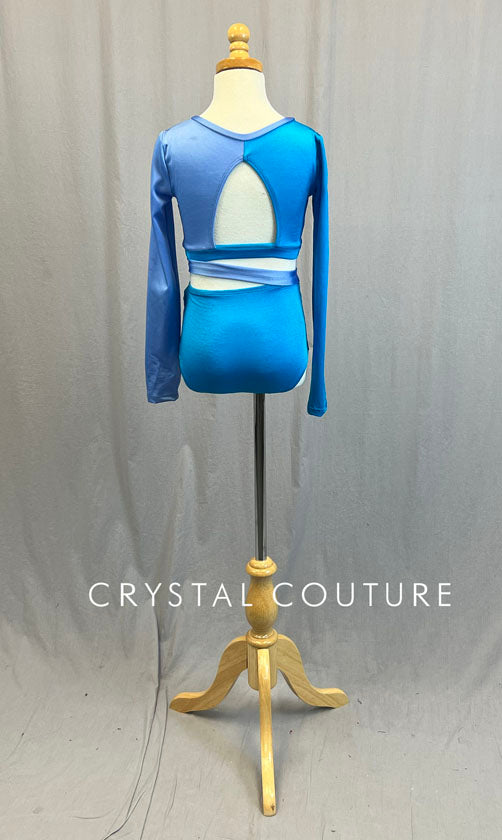 Shades of Blue Asymmetrical Long Sleeved Connected Two Piece