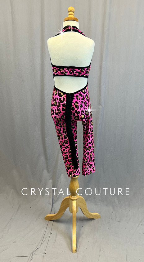 Custom Pink & Gold Leopard Print Jumpsuit - Rhinestones