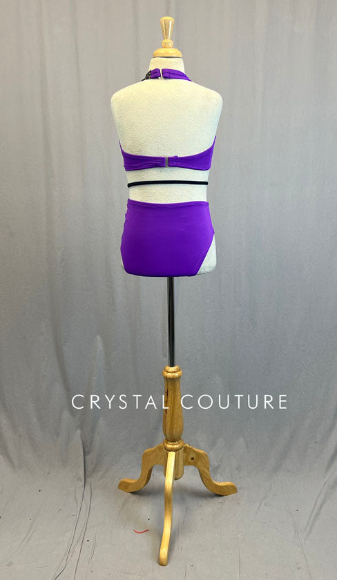 Purple & Leopard Asymmetrical Leotard with Cutouts