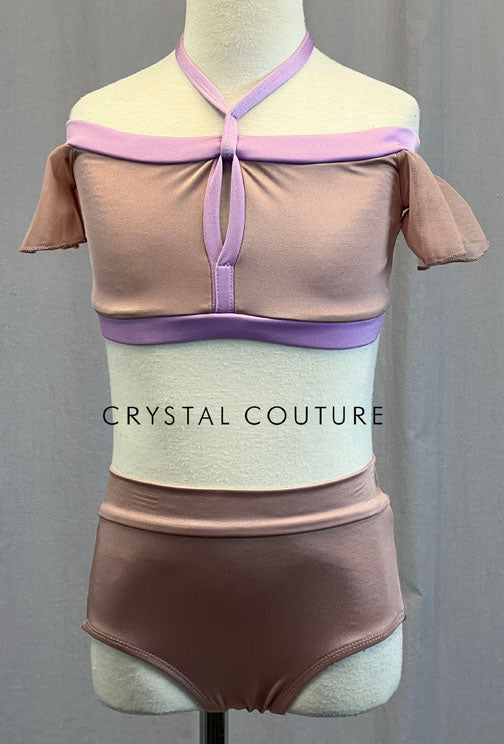 Mauve and Lavender Off Shoulder Halter Two Piece