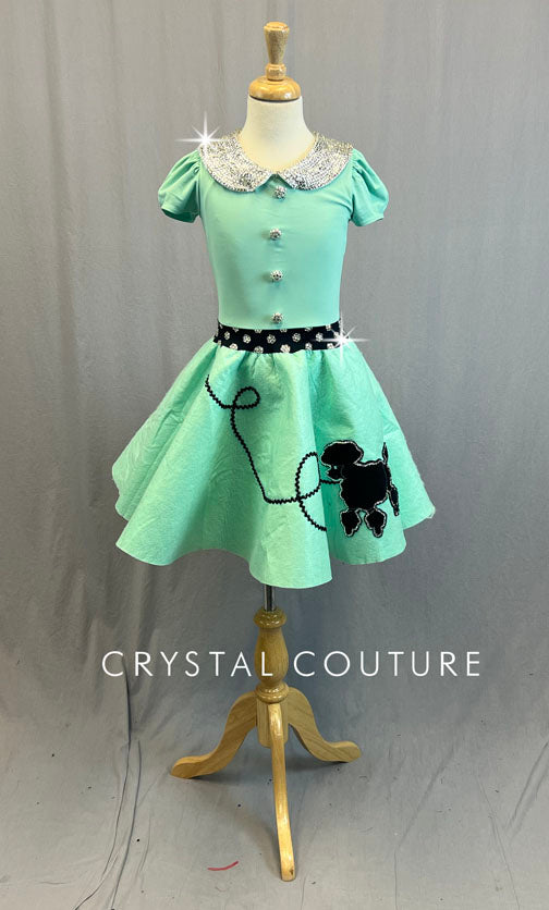 Mint Green 50s Style Poodle Skirt Dress - Rhinestones