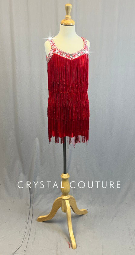Red Layered Fringe Dress - Rhinestones