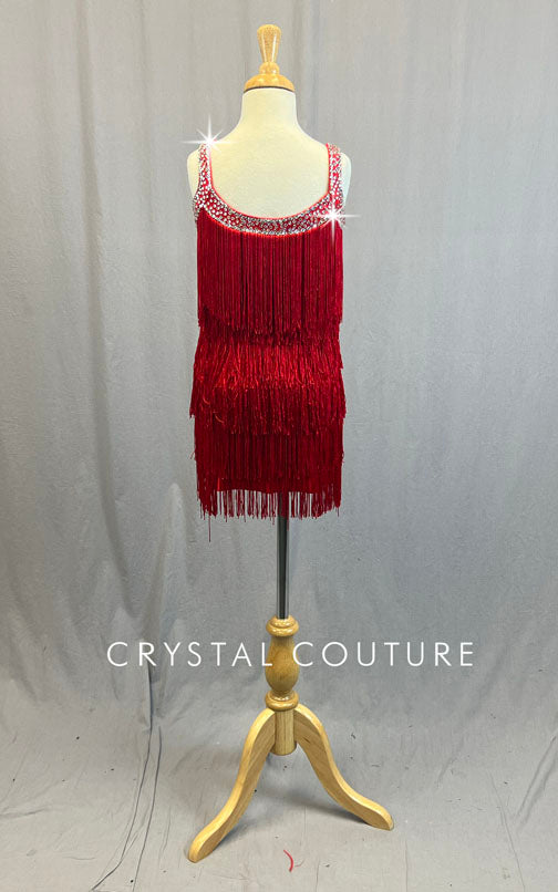 Red Layered Fringe Dress - Rhinestones
