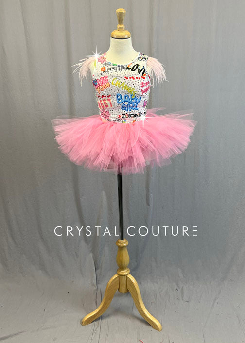 Graphic Feathered Tank with Pink Tutu - Rhinestones