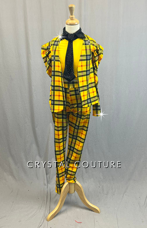 Black & Yellow Plaid Stretch Suit with Neck Tie - Rhinestones – Crystal  Couture