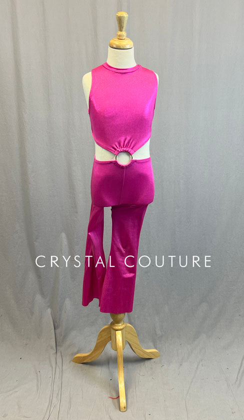 Hot Pink Holographic Wide Leg Jumpsuit