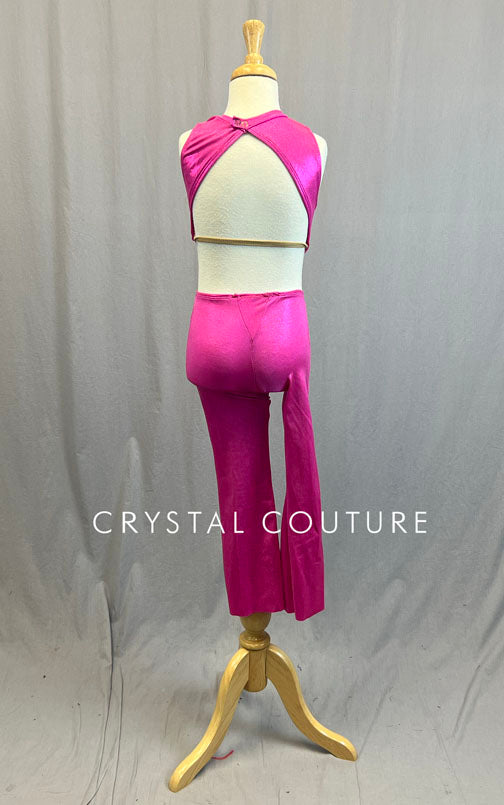 Hot Pink Holographic Wide Leg Jumpsuit