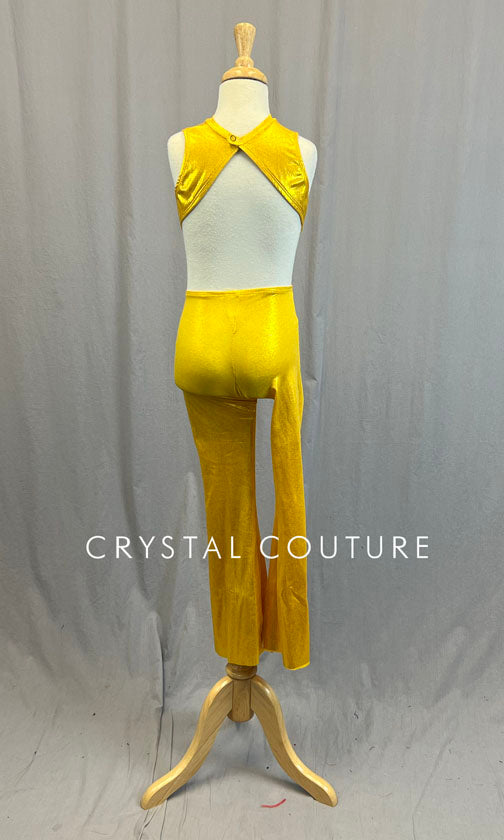 Yellow Holographic Wide Leg Jumpsuit