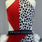 Custom Red & Dalmatian Print Leotard with Black & White Feather Bustle - Rhinestones