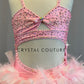 Custom Light Pink Leotard with Cutouts and Feather Skirt - Rhinestones
