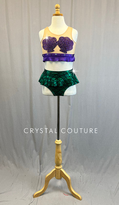 Custom Purple & Green Mermaid Two Piece - Rhinestones