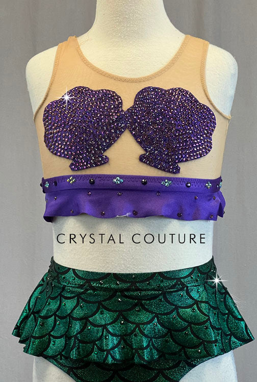 Custom Purple & Green Mermaid Two Piece - Rhinestones
