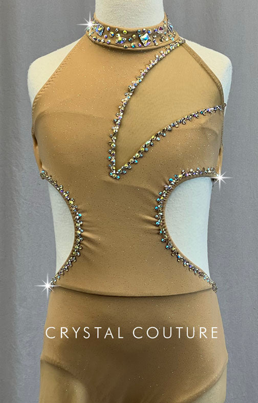 Custom Nude Unitard with Side Cutouts - Rhinestones