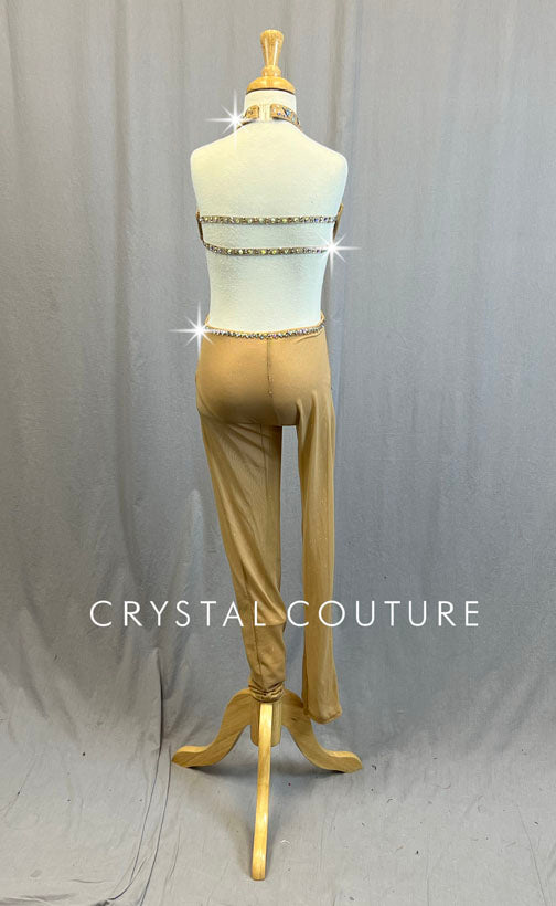 Custom Nude Unitard with Side Cutouts - Rhinestones