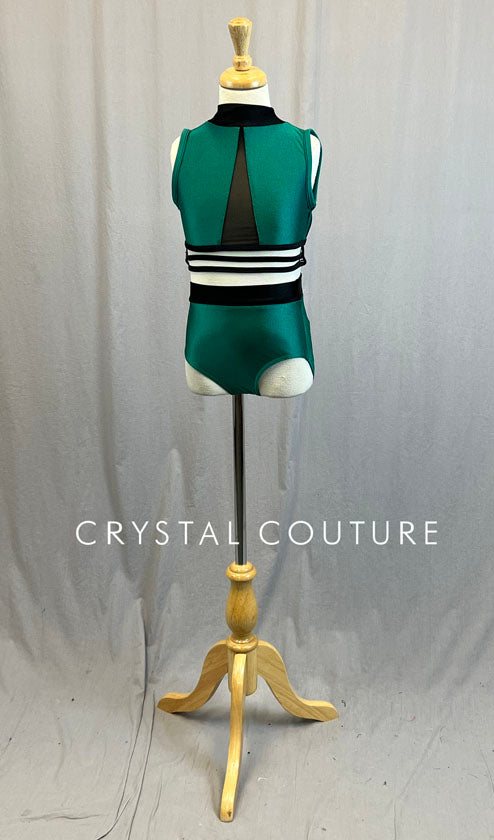 Emerald Green Two Piece with Black Mesh and Edging