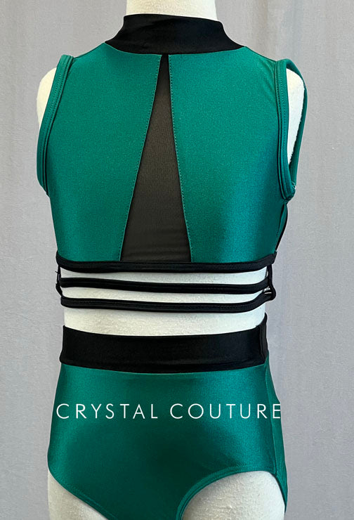 Emerald Green Two Piece with Black Mesh and Edging