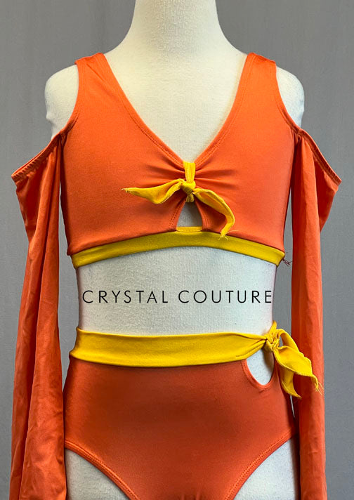 Orange and Yellow Cold Shoulder Top with Bell Sleeves and Trunks