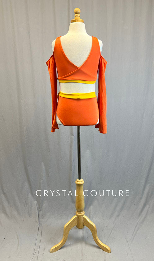 Orange and Yellow Cold Shoulder Top with Bell Sleeves and Trunks