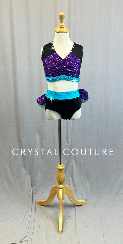 Custom Purple, Light Blue & Black Two Piece with Back Tulle Skirt - Rhinestones