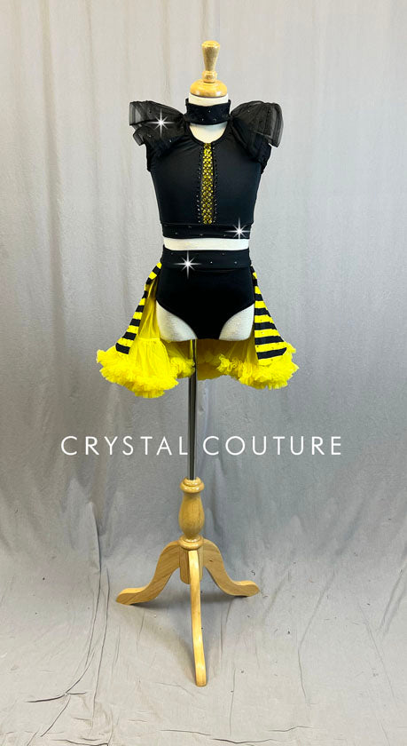 Bumble Bee Inspired Two piece with detachable Yellow and Black Tulle Skirt - Rhinestones