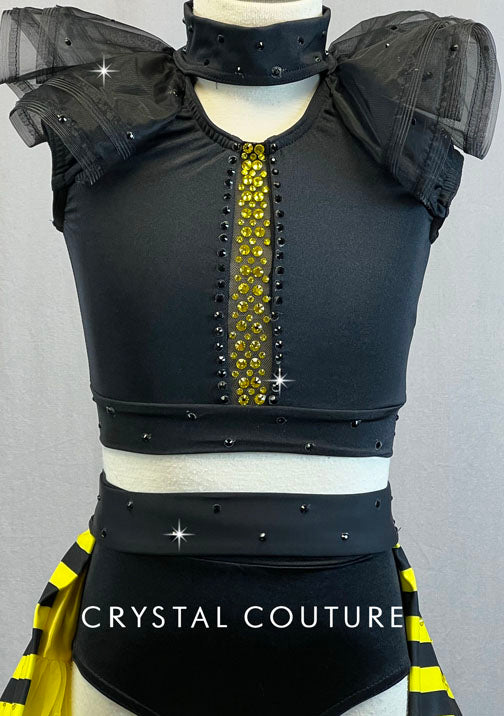 Bumble Bee Inspired Two piece with detachable Yellow and Black Tulle Skirt - Rhinestones