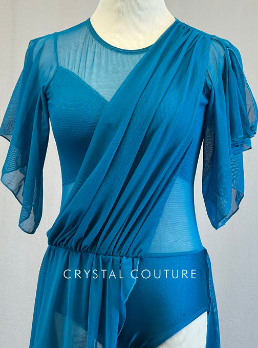 Teal Mesh Dress with Flutter Sleeves and Sash