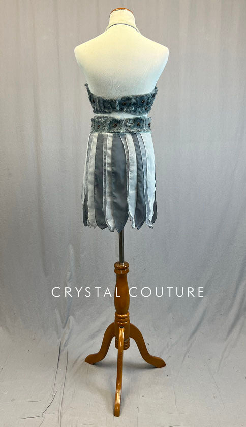 Custom Distressed Denim Two Piece with Grey Layered Skirt