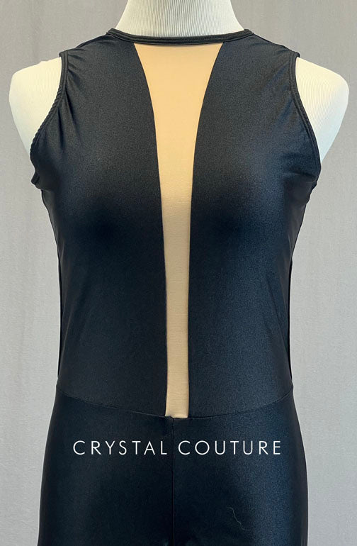 Custom Black Open Back Unitard with Nude Mesh Cutout