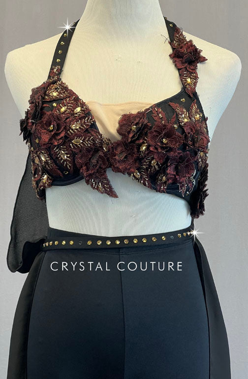 Custom Black Two Piece with Draped Cape and Appliques - Rhinestones
