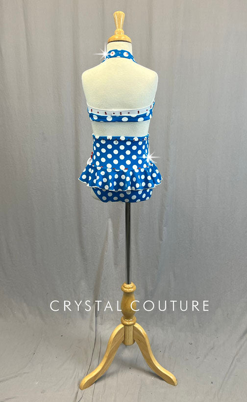 Custom Red, White, & Blue Polka Dot Two Piece with Ruffles - Rhinestones