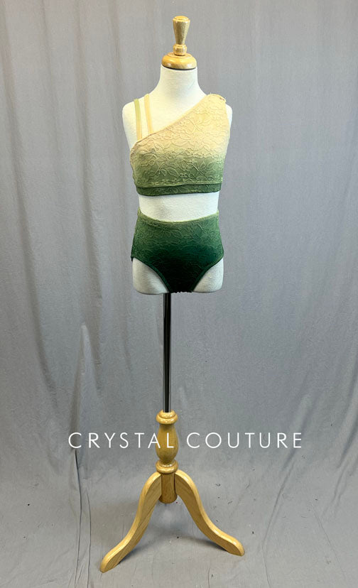 Custom Olive Green & Nude Ombre Lace Two Piece with Strappy Back