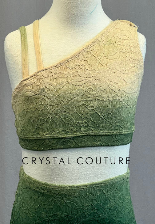Custom Olive Green & Nude Ombre Lace Two Piece with Strappy Back