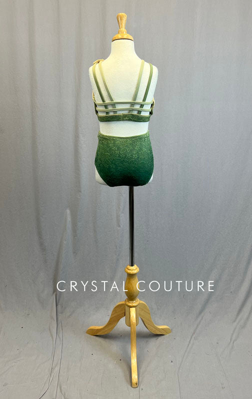 Custom Olive Green & Nude Ombre Lace Two Piece with Strappy Back