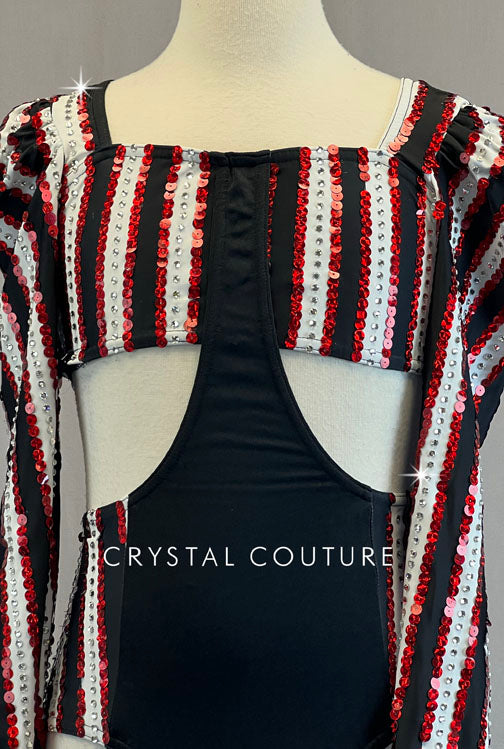 Black & White Connected Two Piece with Red Sequins - Rhinestones