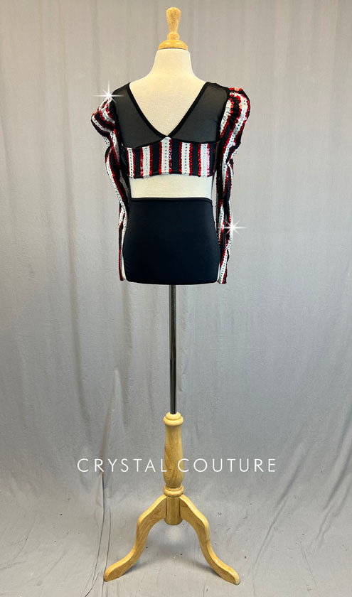 Black & White Connected Two Piece with Red Sequins - Rhinestones