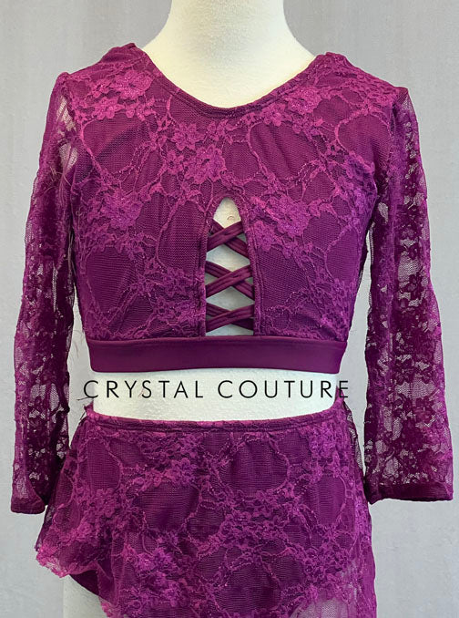 Custom Magenta Lace Two Piece with Asymmetrical Mini Skirt