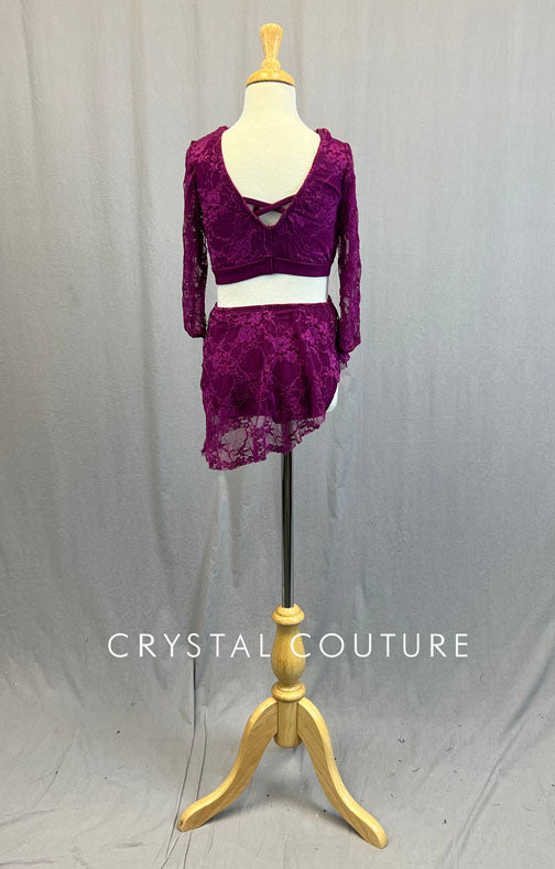 Custom Magenta Lace Two Piece with Asymmetrical Mini Skirt