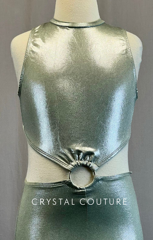 Silver Holographic Wide Leg Jumpsuit