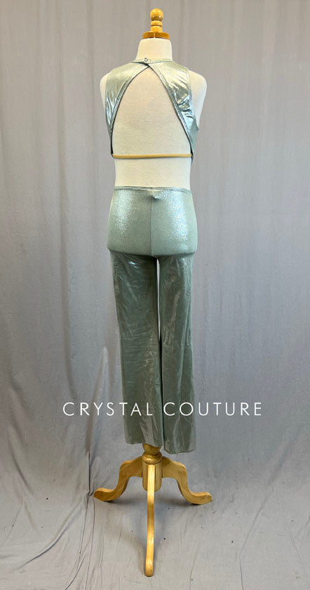 Silver Holographic Wide Leg Jumpsuit