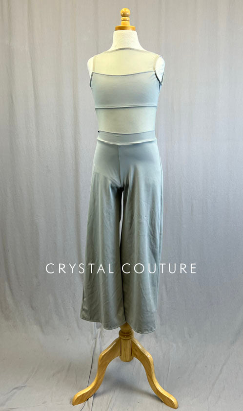 Custom Light Grey Leotard with Mesh and Wide Leg Pants