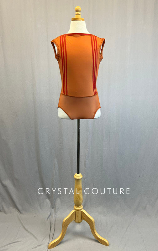 Custom Burnt Orange Cap Sleeve Leotard with Red Stripes