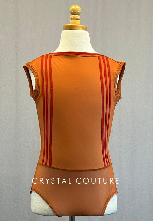 Custom Burnt Orange Cap Sleeve Leotard with Red Stripes