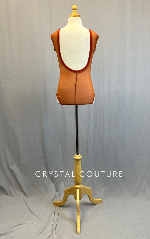 Custom Burnt Orange Cap Sleeve Leotard with Red Stripes