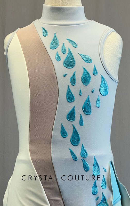 Custom Grey, Cream, & Turquoise Dress with Mesh Leggings